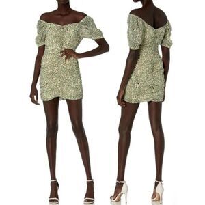 NEW NWT J.O.A. Green Leopard Animal Print Ruched Mini Dress Size Small